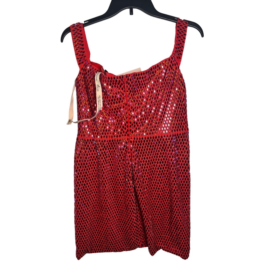 Oh Polly Red Embellished Mini Dress Off Shoulder Plunge Neck Bodycon US 10 NEW - Picture 4 of 10